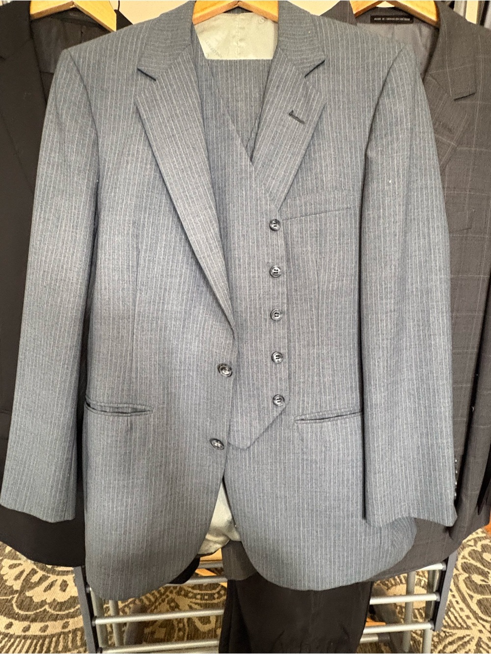 Classic Gray Pinstripe Men's 3-Piece Suit - Tailored Formal Blazer, Vest & Pants